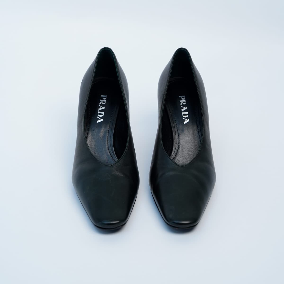 Prada Black Leather Square-Toe Pumps — photo 1 of 6