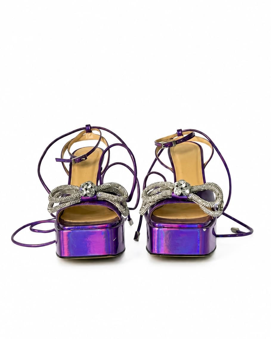 Mach & Mach Iridescent Leather Double Bow Platform Sandals — photo 1 of 4