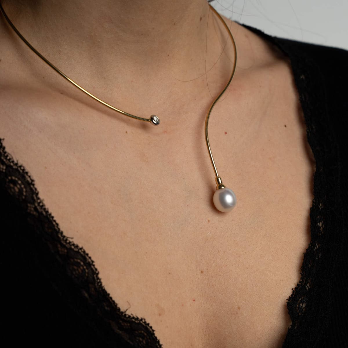Bossert Kast Collier mit Perle 750 GG Brill 0,15 ct W Si — photo 1 of 1